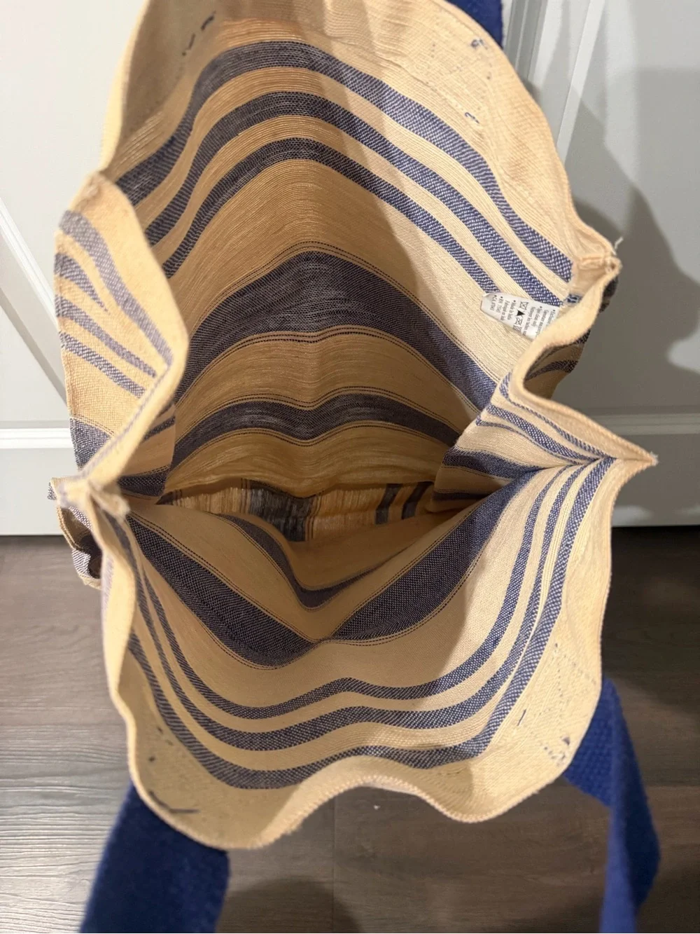 Striped Canvas Shoulder Tote in Mustard and Navy